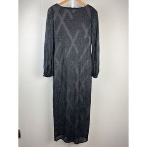 Vintage‎ Rose Taft Black Maxi Dress Gown Textured Shimmer Long Sleeves Womens 10